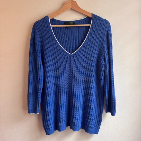 Lauren Ralph Lauren Womens Blue Cable Knit Sweater Size 1X - Picture 1 of 7